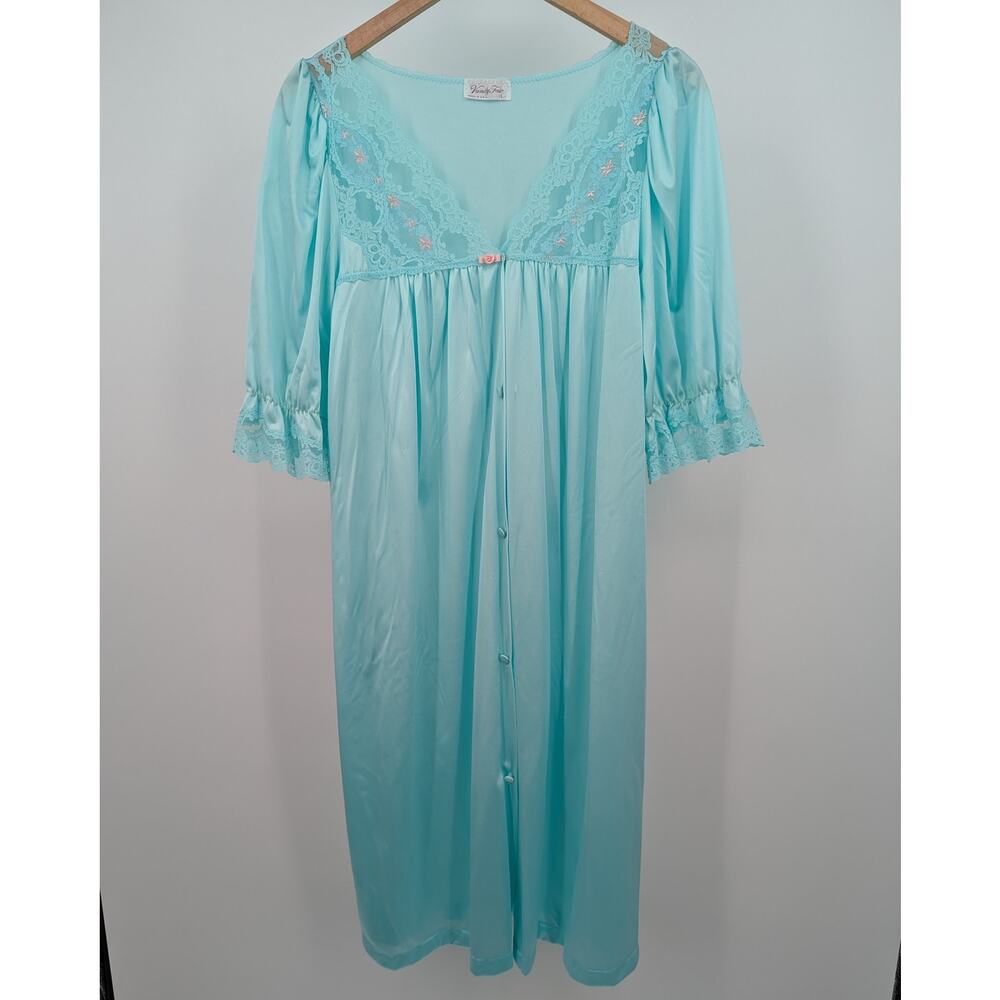 Vintage Vanity Fair Glisanda 3pc Pajama Set Size L Satin Tricot Azure Mist NWT